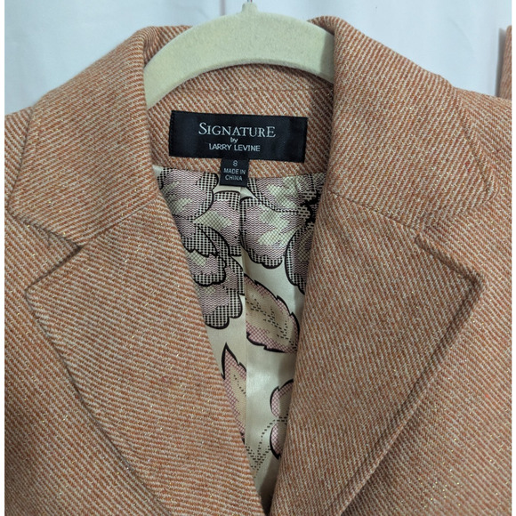 00s Signature Larry Levine Orange Tweed 2pc Culotte Suit Size 8 Wool Blend - Picture 3 of 8